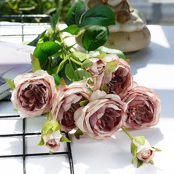 

8 Head Artificial Rose Flower Bride Bouquet Wedding Valentine's Day Home Decoration Silk Rose Fake Flower Supplies Props ACC24