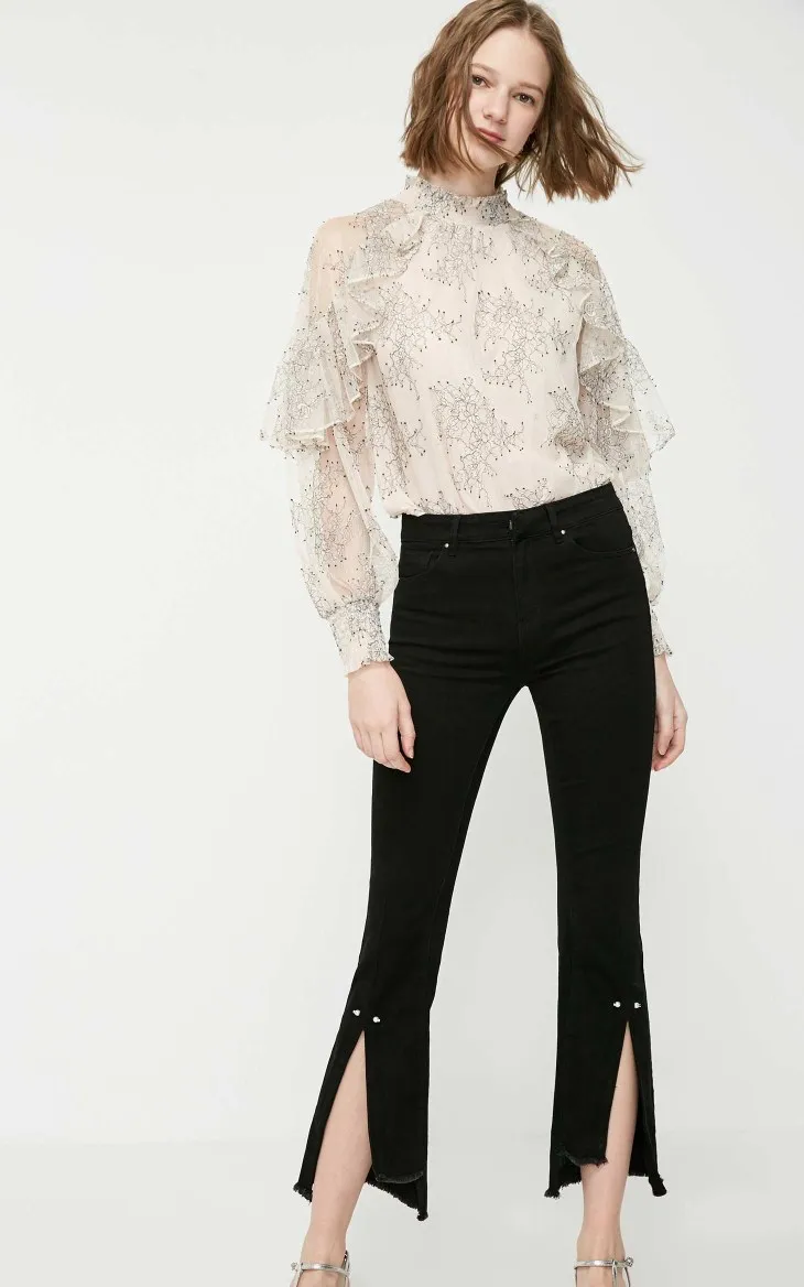 Vero Moda женские слегка расклешенные джинсы с завышенной талией и эффектом потертости | 319161511