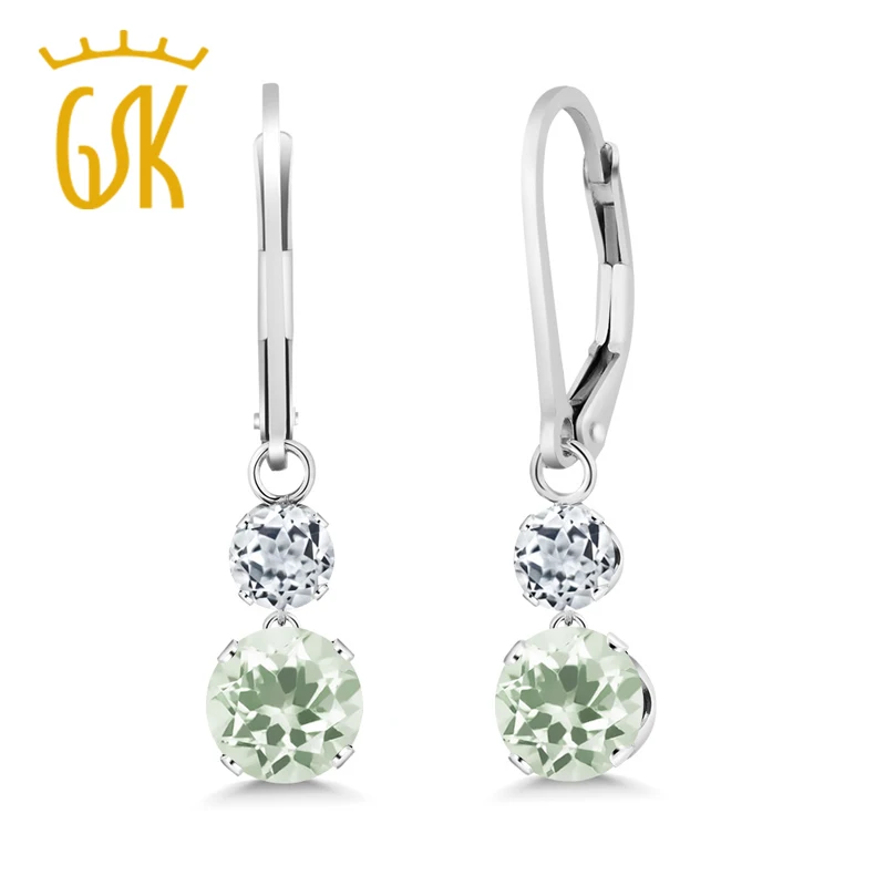 GemStoneKing 2 56 карат круглый натуральный зеленый прасиолит белый топаз Серебро 925
