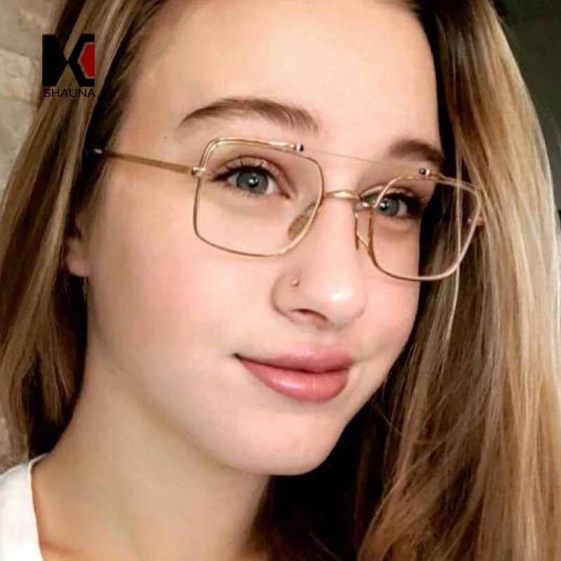 SHAUNA 100 Anti Blue Light Women Metal Square Eyeglasses Frame Fashion