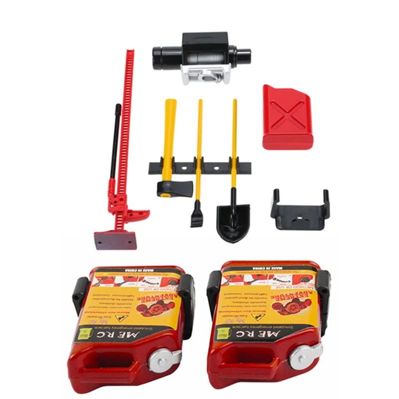

2 Pcs 1/10 Scale Rc Crawler Fuel Tank for Tamiya D90 (Red) & 1Set Luggage Rack Winch Shovel Fuel Tank for Scx10 D90