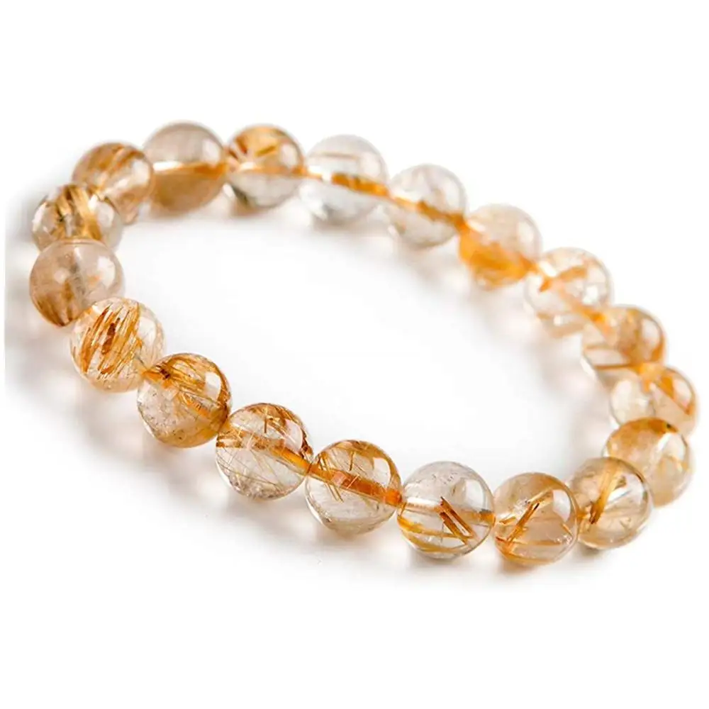 

10.5mm Natural Brazil Gold Rutilated Quartz Bracelet For Women Men Crystal Stretch Round Beads Fashion Bracelet Jewelry AAAAA