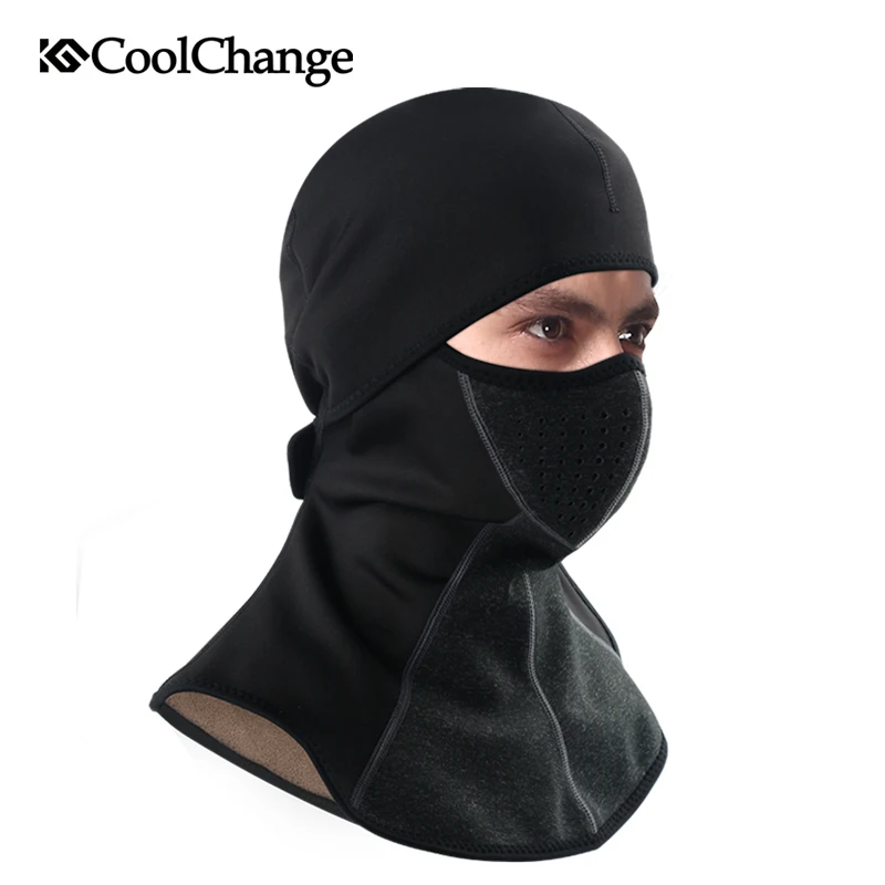 CoolChange зимняя велосипедная Кепка из флиса, теплая Ветрозащитная маска для лица, шапка для катания на лыжах, холодный головной убор, велосипедная маска для лица, шарф