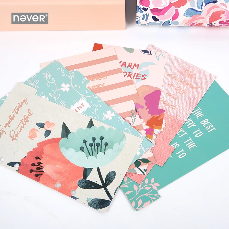 6 pcs/set Flower Series Dividers Paper indexes Personal A6 Spiral Notebook 6 rings binder planner Separator Pages Organizer