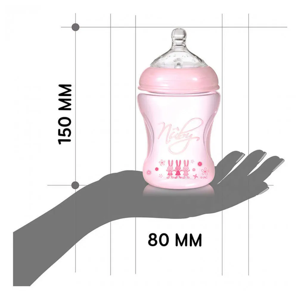 Бутылочка Nuby, с антиколиковой системой, розовая, 240 мл, 1 шт