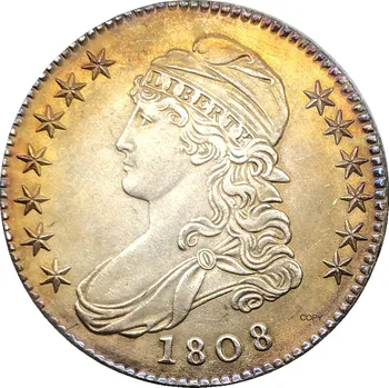Stany zjednoczone 50 centów ½ dolara Liberty Eagle caped Bust półdolarówka 1808 pokryty miedzioniklem Silver Copy Coin tanie i dobre opinie ZOUJIENI CN (pochodzenie) Metal Antique sztuczna CASTING 1840 i Wcześniej Ludzi