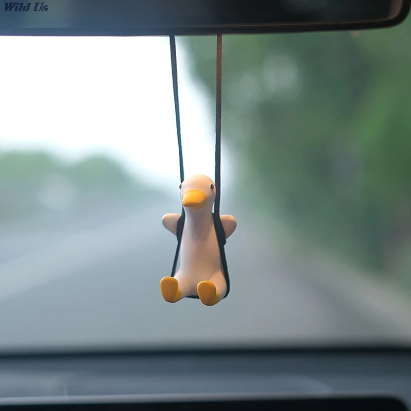 A SUNTIRC Cute Swing Duck Car Pendant Swing Duck Car Mirror Interior Rearview Mirrors Charms Ornament Auto Rearview Mirrors Charms Car Flying Duck Hanging Ornament