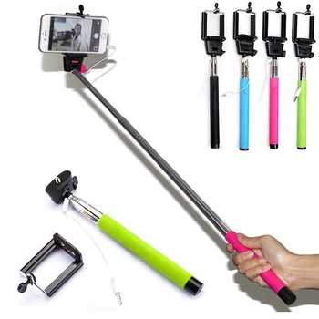 

20cm-105cm Extendable Handheld Folding Wired Selfie Stick Monopod With Remote Shutter Button 3.5mm Cable 1/4" Screw Clip