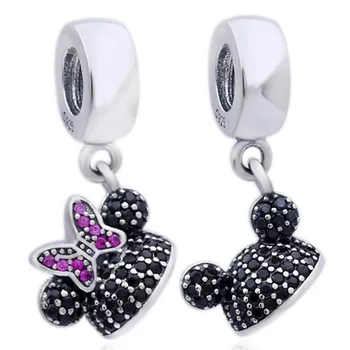 

Original Minnie & Mickey Mouse Hat With Crystal Pendant Bead Fit 925 Sterling Silver Bead Charm Pandora Bracelet Bangle Jewelry