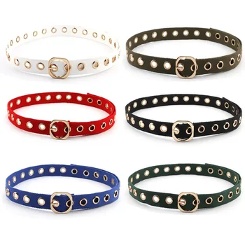 

Women Belt Weaving Hollow Stitching Metal Square Buckle Belt Punk Fashion Wild Club Novelty Belt