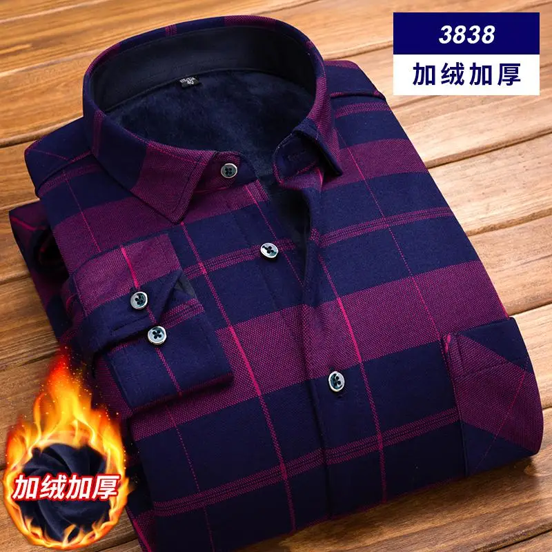 Camisa Social Masculina, мужская рубашка,, зимняя, длинный рукав, в клетку, толстая, теплая, флисовая рубашка, модная, мягкая, повседневная, фланелевая рубашка - Цвет: 3838