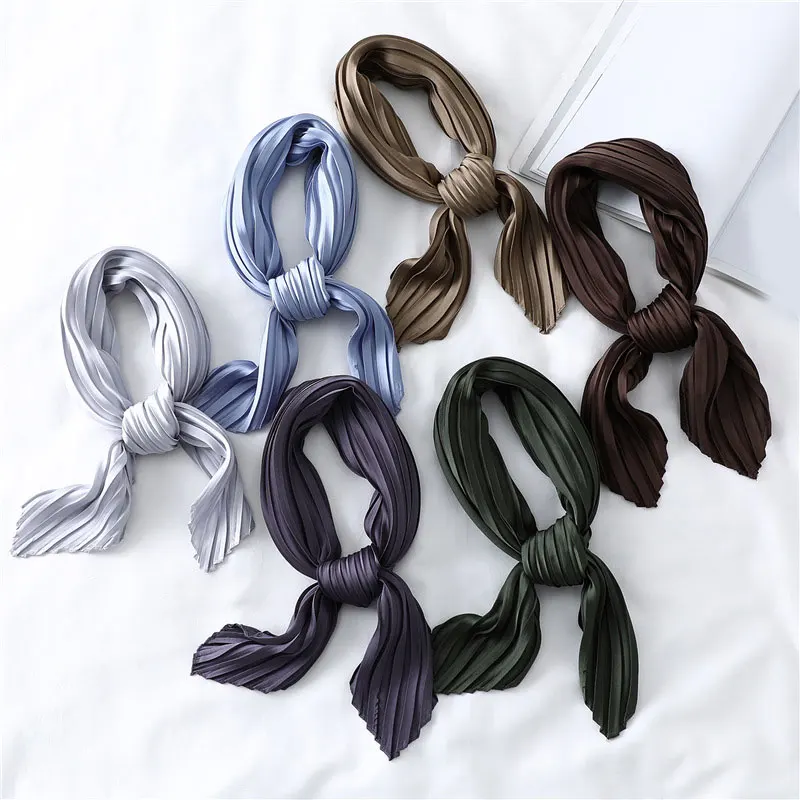 Square Scarf Crinkled Hair Scarf Solid Color Silk Pleated Scarf Small Scarves Decorative Headscarf Satin Neckerchief solid color square hairscarf silk satin hair scarf soft neckerchief pleated small hair scarf decorative headscarf headwear