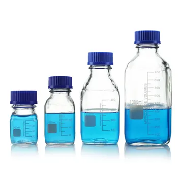 

Blue lid reagent bottle glass square bottle transparent with scale laboratory reagent bottle 100/250/500/1000ml