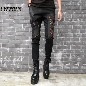 

Vintage Black Jeans Women Alphabet Embroidery Pencil Pants Street Hip Pop Patch Designs Trouser Jeans