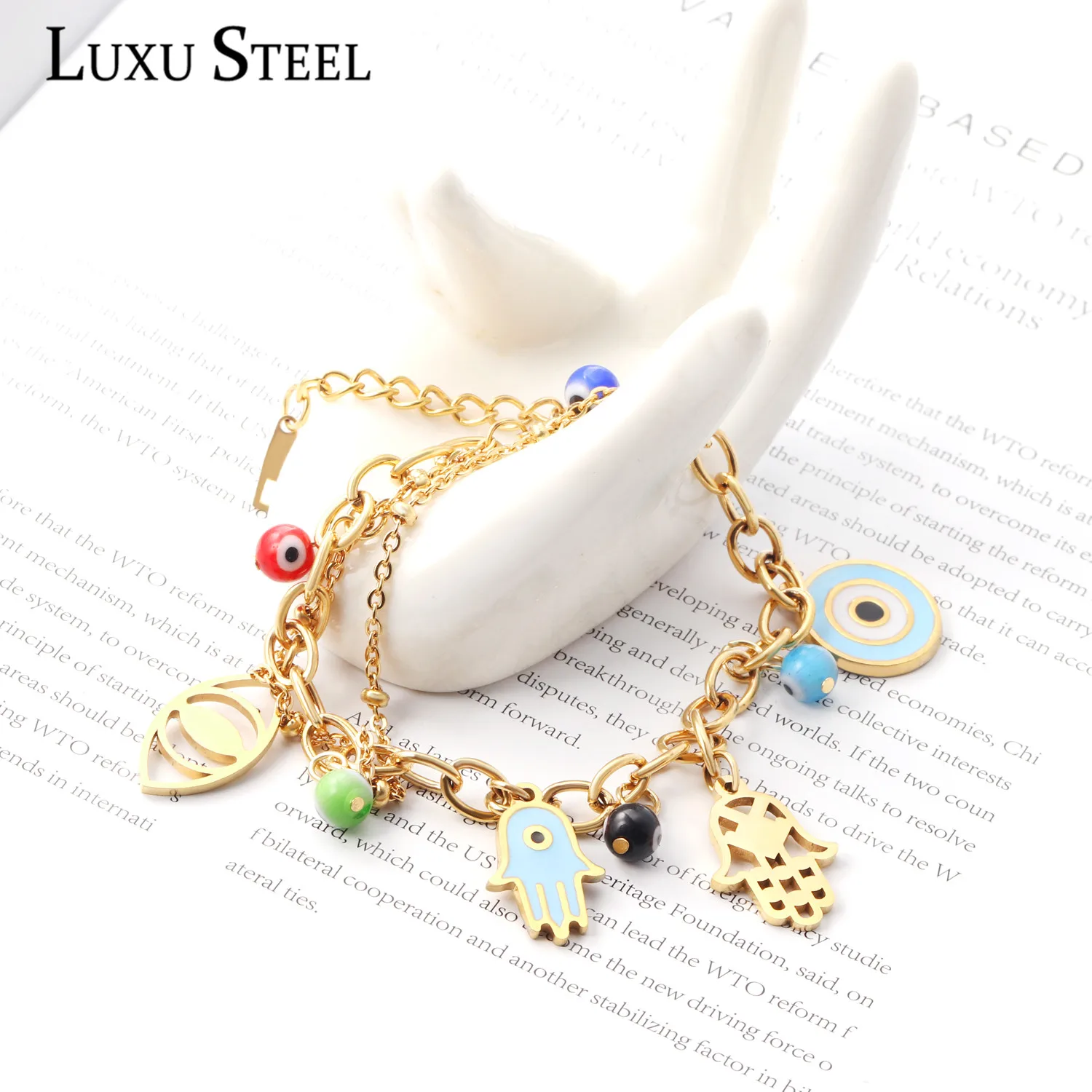Кубинские звенья LUXUSTEEL браслеты Женские аксессуары цветной круглый кулон из
