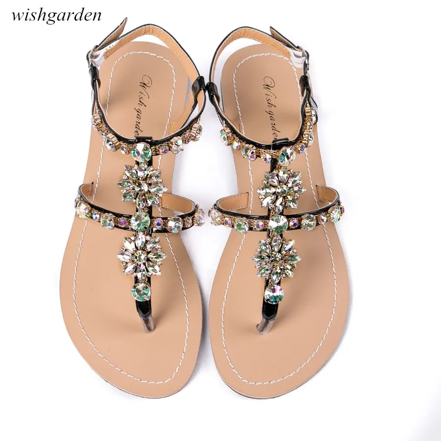 20 новые женские летние сандалии со стразами пляжные блестящие шлепанцы с кристаллами повседневные женские тапочки для ремня в стиле бохо, большие размеры