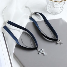 Ретро Девушка чокер ангел Купидон воротник Двойная Цепочка кисточкой бархатное ожерелье короткая цепочка на ключицы женский