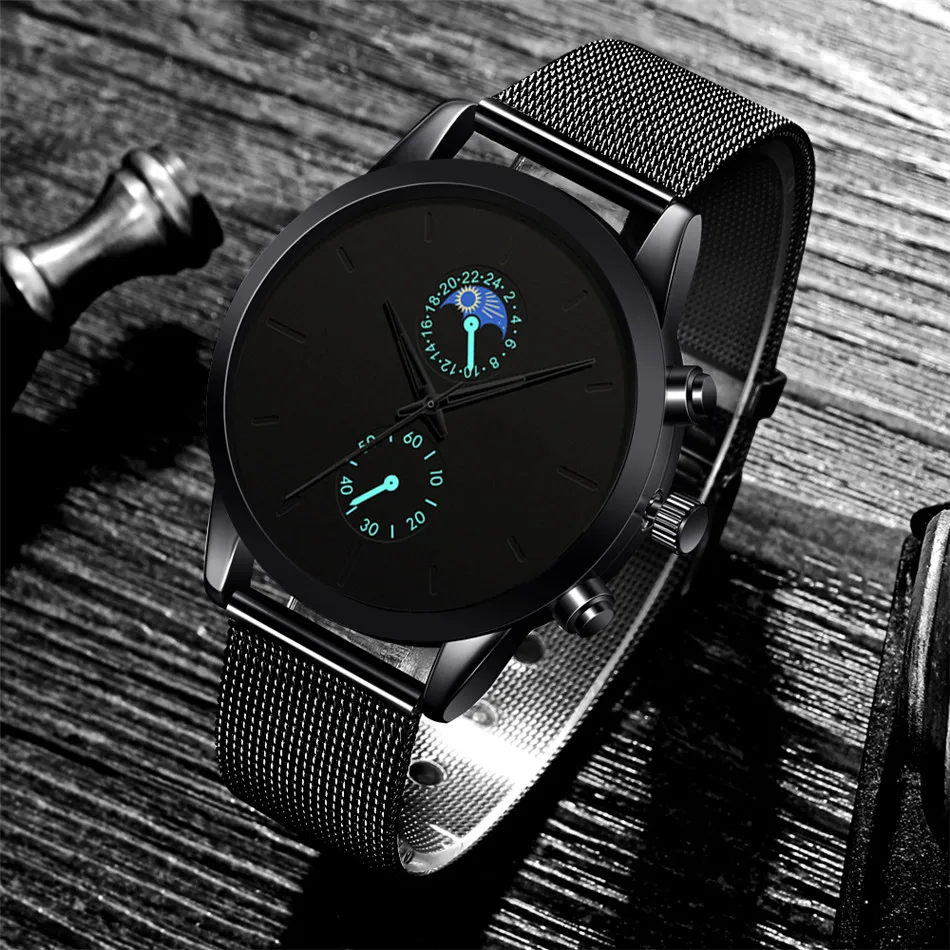 2021 Fashion Watch Men Business Watches Luxury Classic Black Stainless Steel Mesh Belt Quartz Wrist Watch Relogio Masculino
