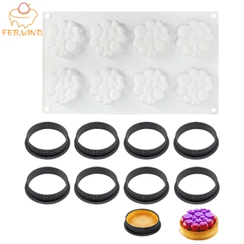 

Heat-Resistant Perforated Kit Tart Ring 80 3D Platinum Silicone Mould Plastic Cutting Rings Silicone Mousse Mold C010