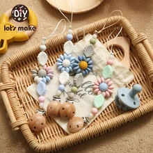 Let's Make Cadena de chupete de silicona para dentición, juguetes mordedores de flores y sol, segura, hecha a mano