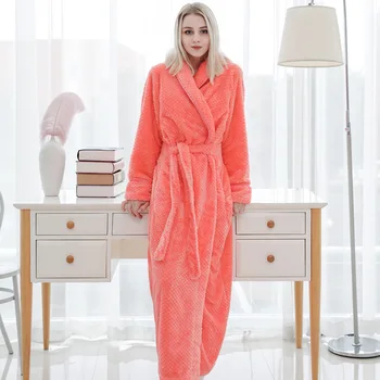 

Thick Warm Winter Bathrobe Women Soft Extra Long Kimono Bath Robe Girl Dressing Gown for Women Flannel Robes