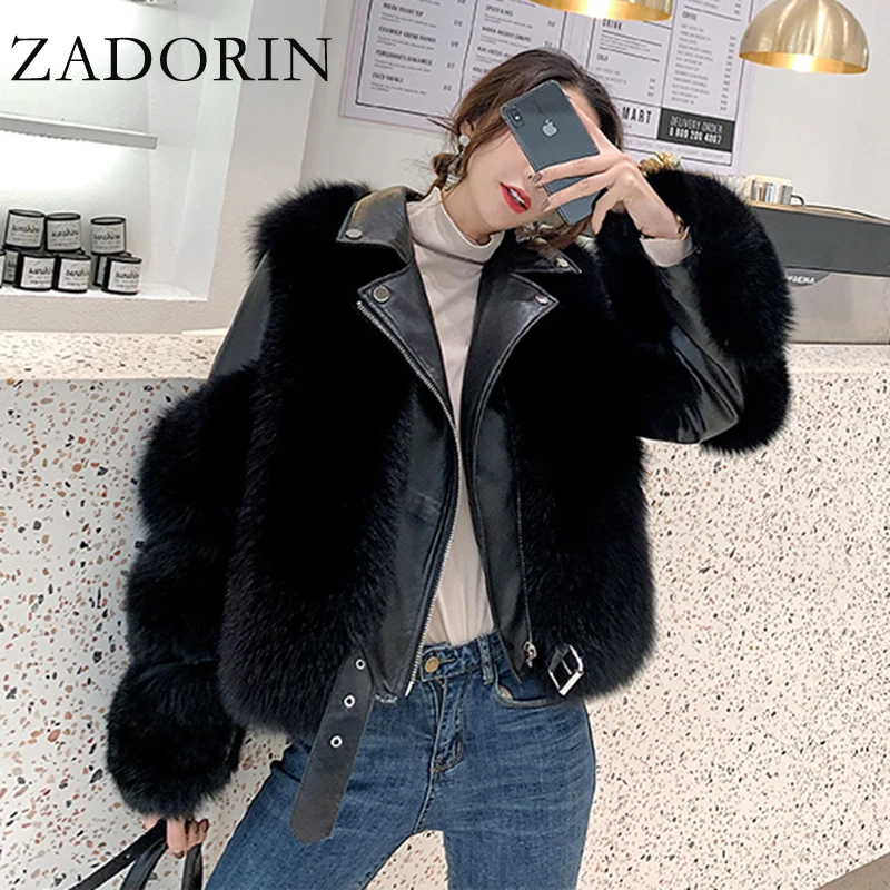 ZADORIN Top Fashion Luxury FAUX Fox Fur Coat