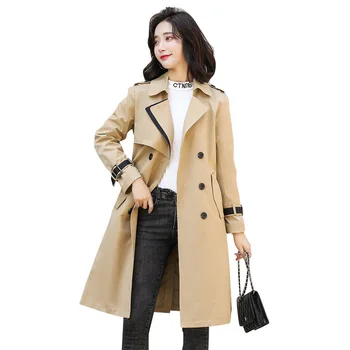 

Trench Coat Women Autumn and Winter New Korean Version of Slim Long Coat Lace-up Trench Coat Fashion Women's Clothing