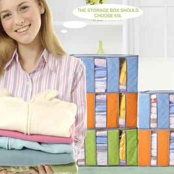 

65L Foldable Blanket Storage Bag Clothes Closet Organizer with Clear Window JAN88