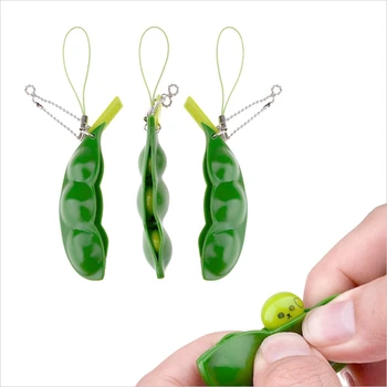

1pc Squishy Infinite Squeeze Edamame Bean Pea Expression Chain Key Pendant Ornament Stress Relieve Decompression Toys antistress