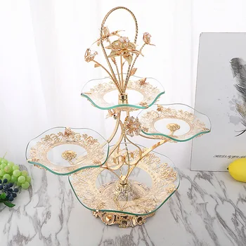 

New light luxury creative living room hotel coffee table crystal fruit tray multi-layer European fruit tray