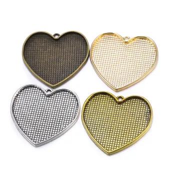 

2pcs/lot Fit 40mm Heart Shape Glass Cabochon Base Setting 4 Colors Jewelry For Pendant Necklace DIY Making Accessories Wholesale