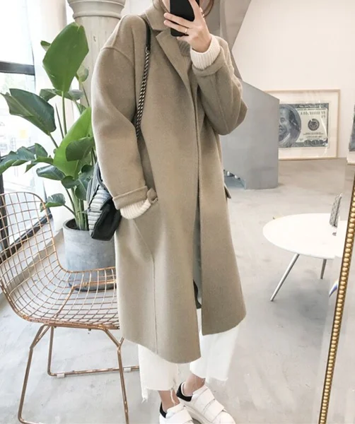 

High-end profile handmade double-sided cashmere coat women's mid-length 2021 autumn and winter new woolen coat