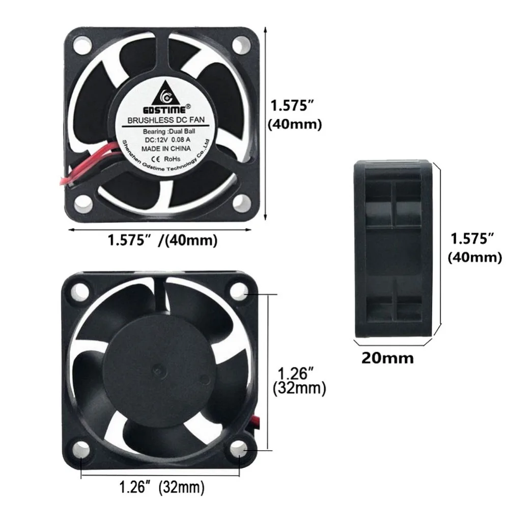 1 шт. DC Gdstime 4020B 12 В шарикоподшипник 2Pin Бесщеточный вентилятор охлаждения 40X40x20 мм осевой 4 см увлажнитель Вентилятор охлаждения