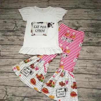 

High quality 2pcs outfts for baby girl milk cow print shirt stripe bell bottom pants