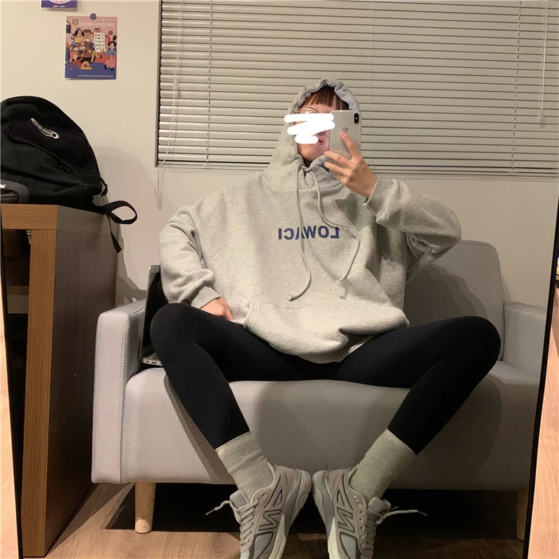 Осень Зима Женская одежда корейский стиль Ulzzang Harajuku флисовые толстовки с капюшоном женские толстовки с длинным рукавом женские пальто