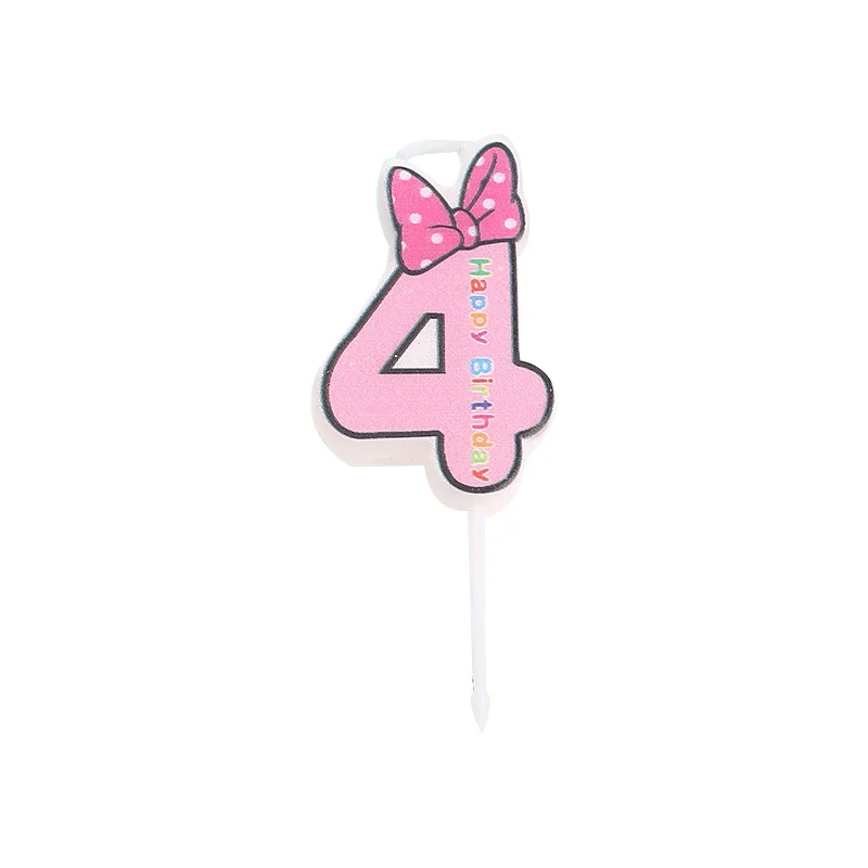 Pink4 От 0 до 9 Свеча для торта Форма банта счастливое украшение для торта ко дню рождения свечи для кекса мышь верхушка для торта свеча - Цвет: Pink4