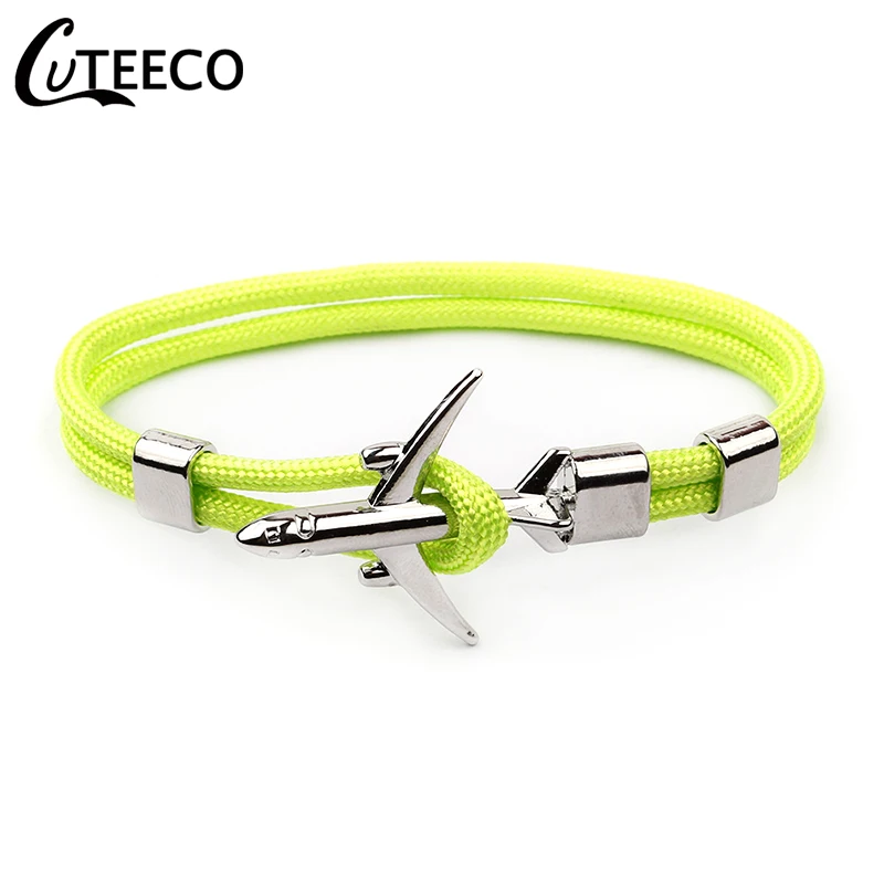CUTEECO браслеты с самолетом и якорем, Мужская веревочная цепочка с подвеской, паракордовый браслет для мужчин и женщин, в стиле ВВС, металлический спортивный крючок - Окраска металла: A9
