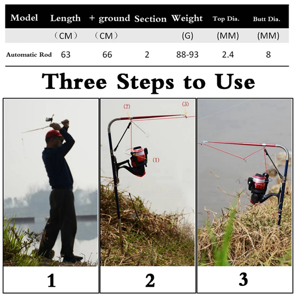 Fishing Rod Set Automatic Telescope 63cm with Reel Sea River Pool Fish Pole Holders Stand Stainless Steel Hardware