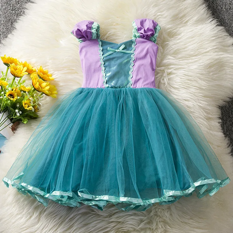 

Girls Dress Party Wedding Costumes Baby Princess Dress Solid Purple Kids Girl Ruffle Dress Children Clothing