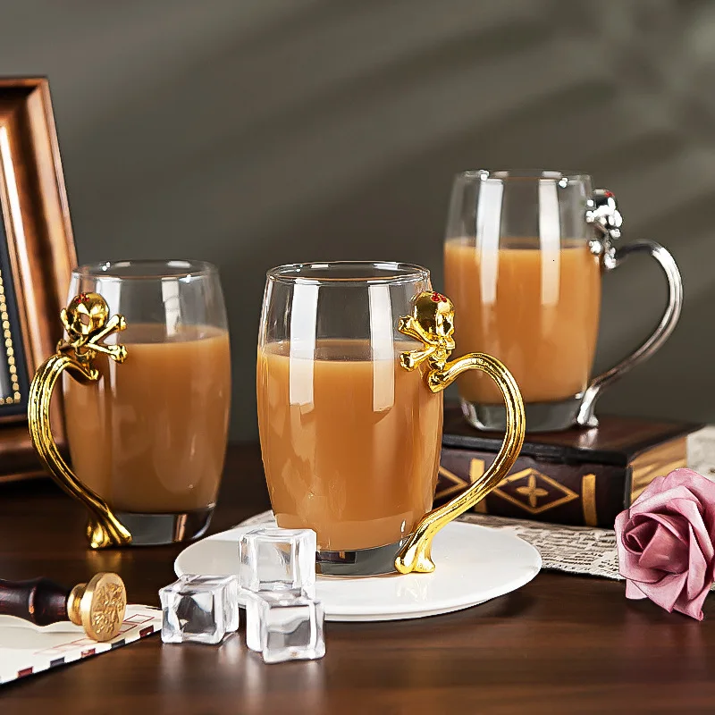 Glass Coffee Cup Beer Glass Originality Wine Glass Vaso Household Transparent Skull Handle Restaurant Personality Wine Glass