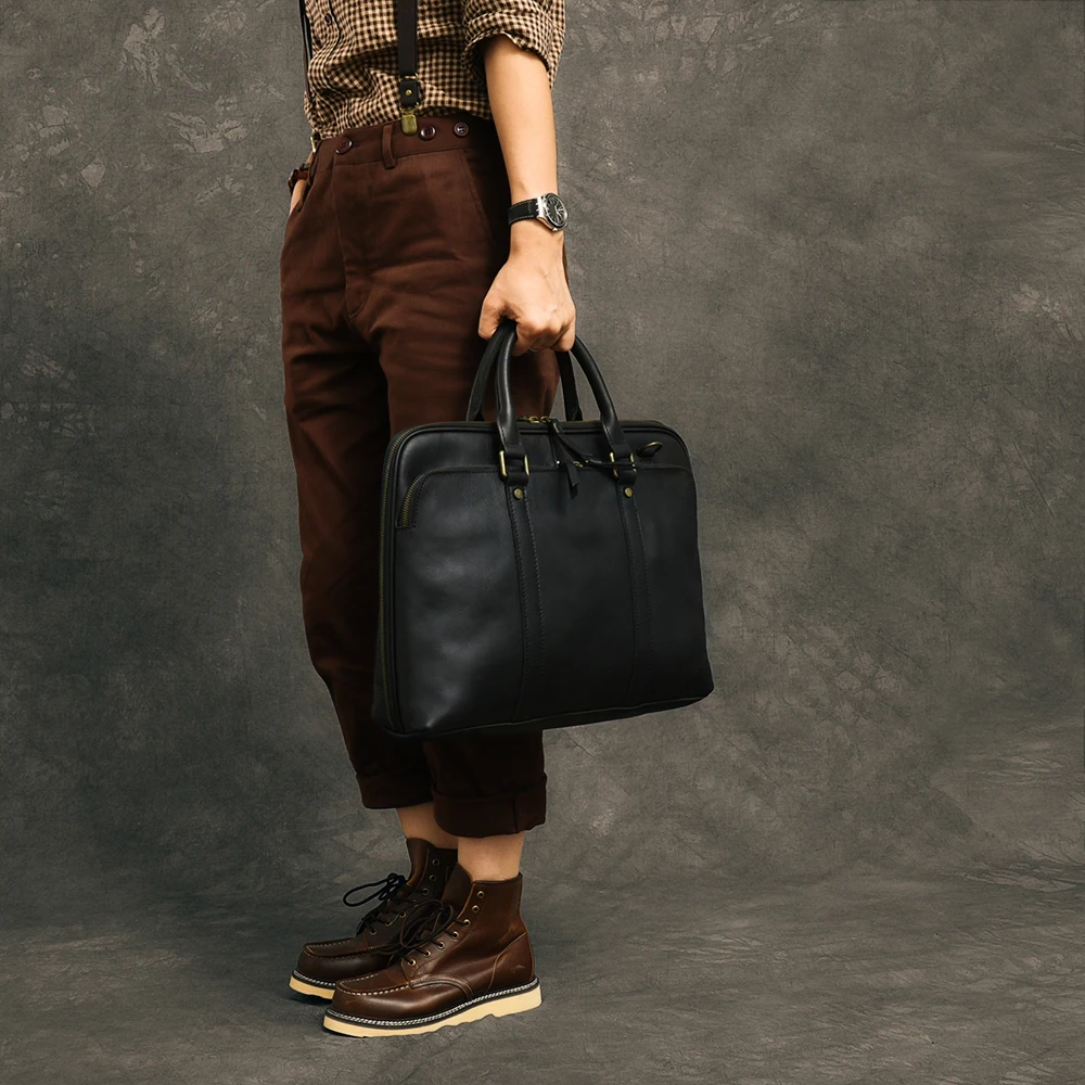 discount  Vintage men's handbag 15.6 inch laptop briefcase male shoulder crossbody bag genuine leather comput