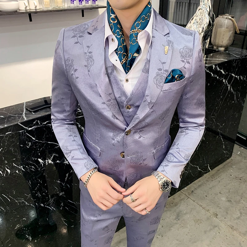 2019 new men's suits men's fashion rose print design suit 3-piece suit (coat + suit pants + vest) men's business casual suits 2019 new men's suits men's fashion rose print design suit 3-piece suit (coat + suit pants + vest) men's business casual suits