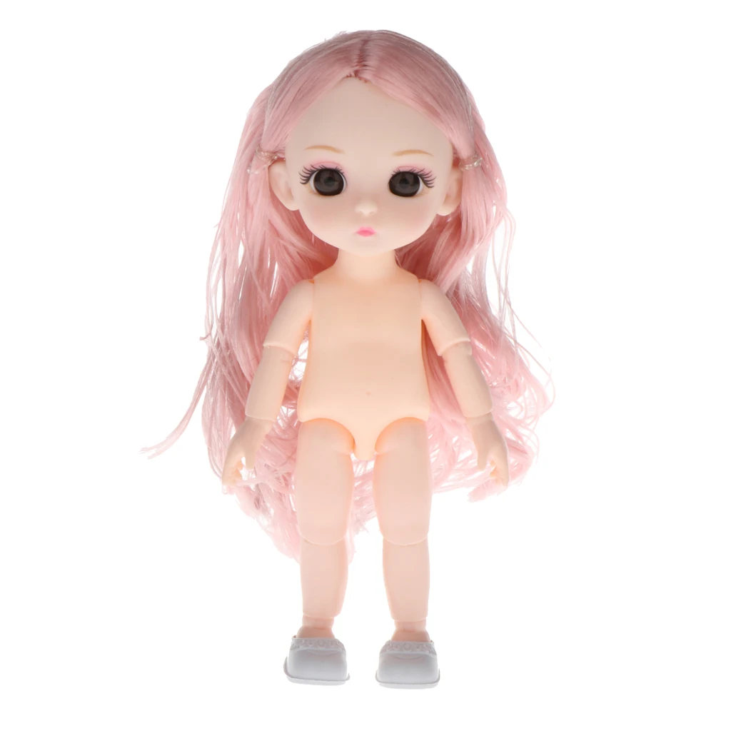 Lovely 13 Moveable Ball Joints 1/12 BJD Mini Girl Doll 3D Eyes DIY Supplies Birthday Gift  Pink Yellow Silver Hair Dolls Toy