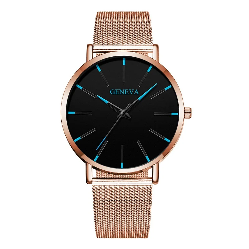 Rose Gold Blue GENAVA Модные Простые Женские часы ультра-тонкие металлические сетчатые часы кварцевые наручные повседневные женские часы Relogio Masculino - Цвет: Rose Gold Blue