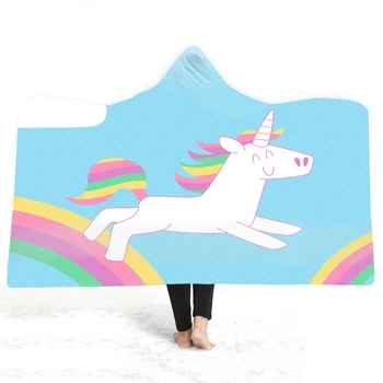 

Cartoon Unicorn Rainbow Floral Coral Sherpa Fleece Warm Blanket Hooded Throw Blanket for Sofa Chair Bed Office Adults Kids Gift