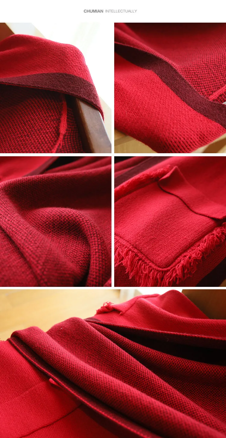 Осень Зима женские вязаные свитера Modis повседневные однотонные открытые красные кардиганы контрастный свободный черный свитер плюс размер