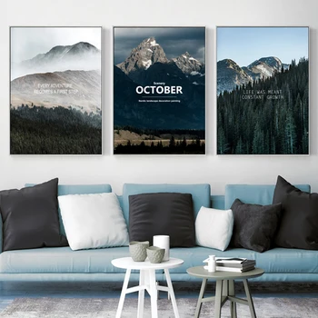 

Scandinavian Mountain and Forest Canvas Print Wall Art Landscape Poster Nordic Painting Decoration Picture Living Room Decor