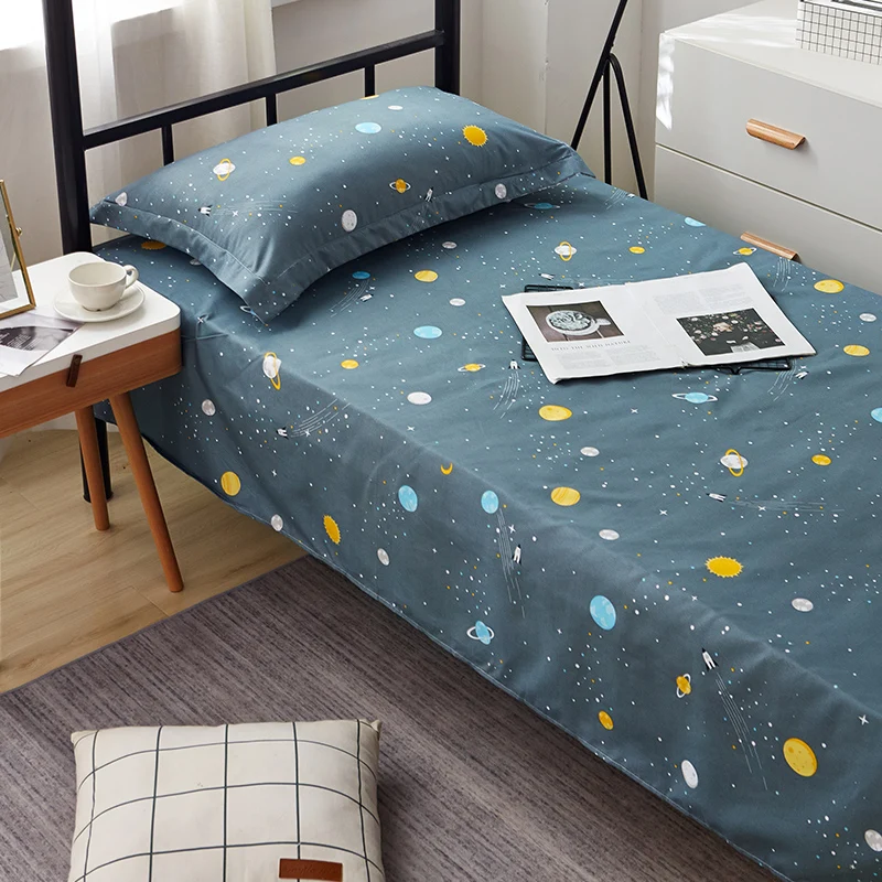 

Yaapeet Printed Bed Set Linens 1pc Flat Bed Sheet +2pc pillowcase Plain Printed for Single/ Double Bed Twin Queen King Bedsheet