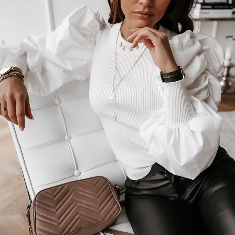 Solid Knit Skinny Black Bodysuit Women Spring Puff Long Sleeve O Neck Sexy Body Suit Female Patchwork Basic Bodysuits Ladies Solid Knit Skinny Black Bodysuit Women Spring Puff Long Sleeve O Neck Sexy Body Suit Female Patchwork Basic Bodysuits Ladies