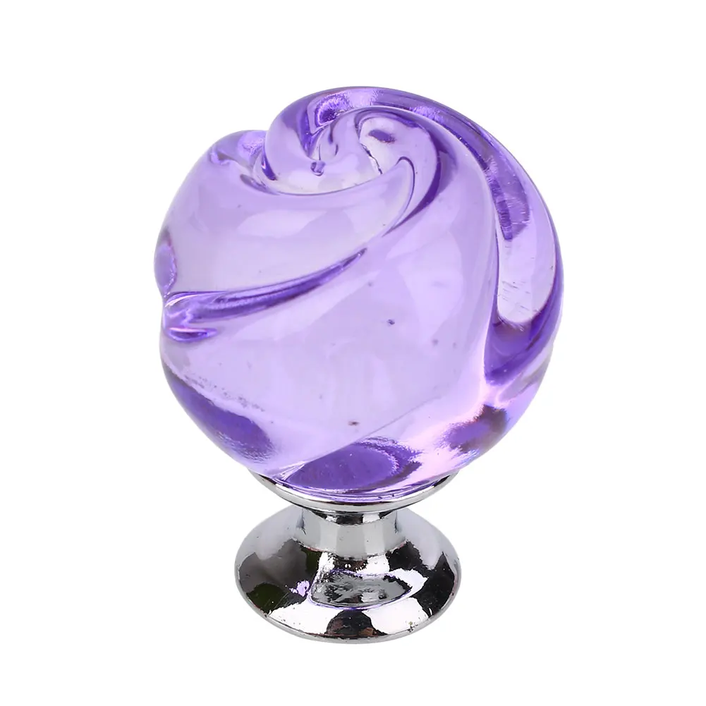 30MM Crystal Rose Door Knobs Cupboard Cabinet Handle Pull Home Kitchen Decor - Color: purple